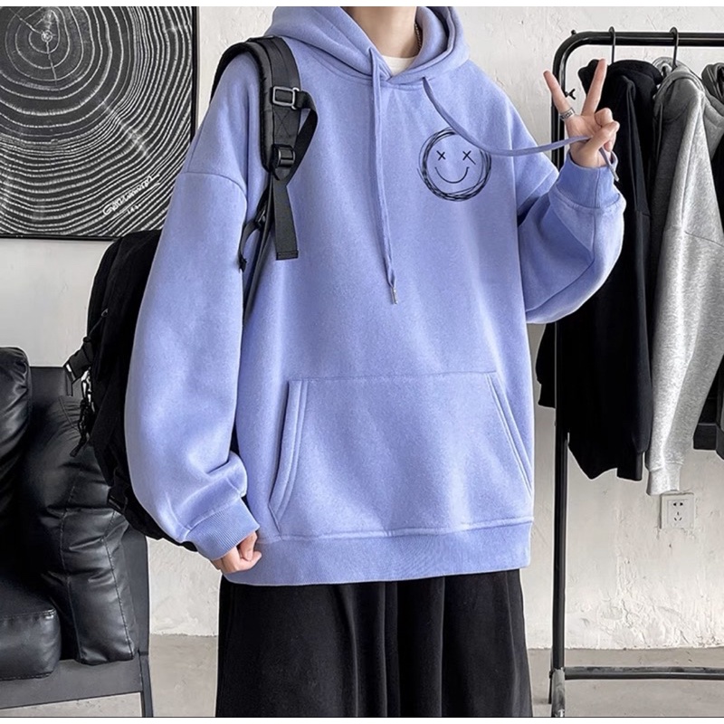 Áo Hoodie Nỉ Bông Tay Dài Unisex Hình In Logo Mặt Cười