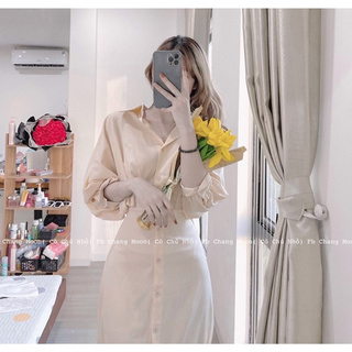 Váy sơ mi buộc eo phong cách hàn quốc ( ảnh thật)