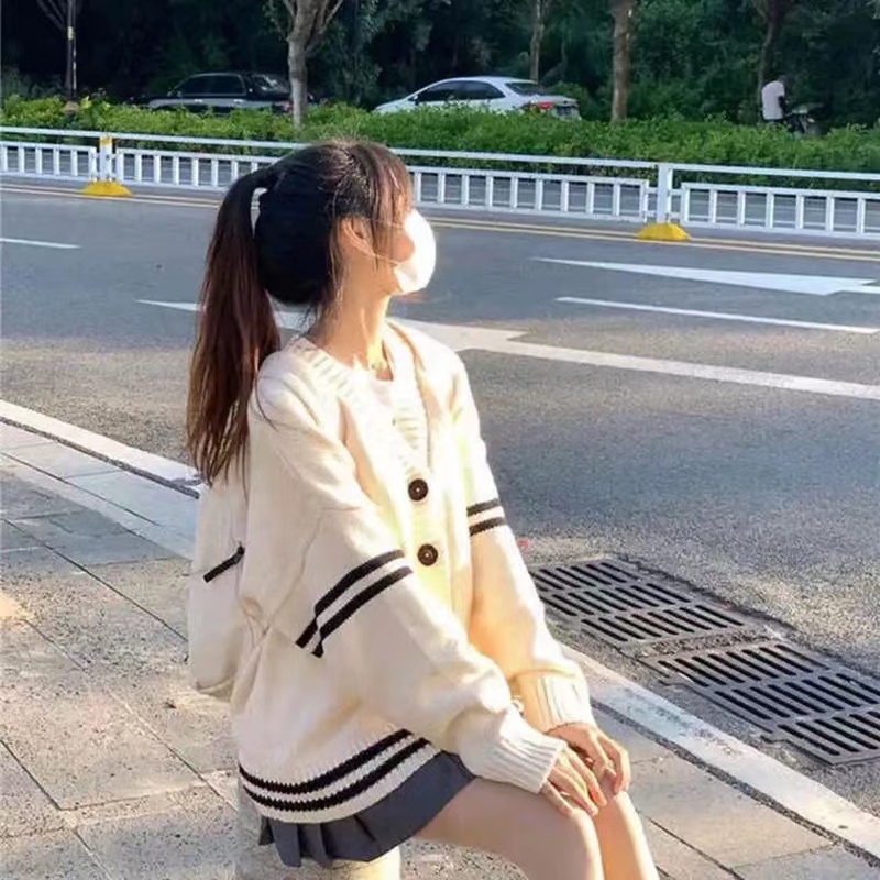 Áo khoác cardigan dệt kim XIAOZHAINV cổ chữ V dáng rộng thời trang cho nữ