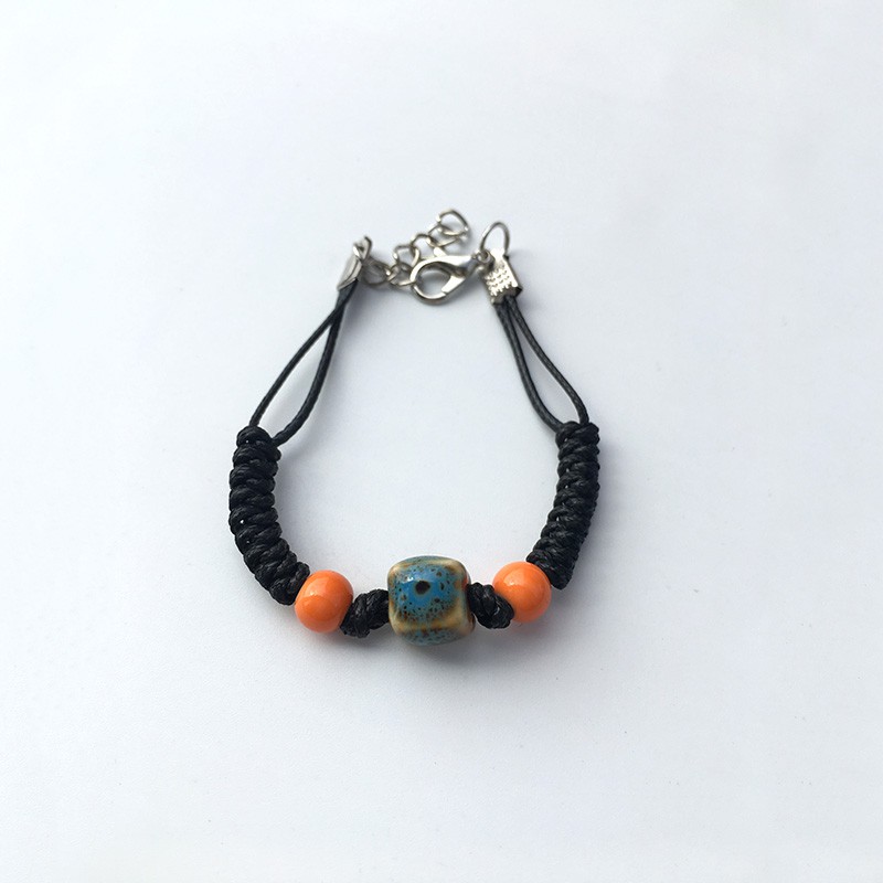 VT161 Vòng tay dây cói mix hạt gốm vuông 5 cái/lốc