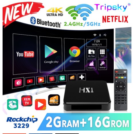 Tivi Box ram 2GB rom 16GB Bluetooth 2.4GWIFI/5GWIFI HX1 android tv box 4k thế hệ mới Android 9 - Bảo hành tv box