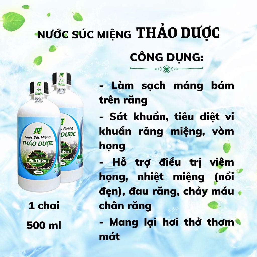 Nước súc miệng thảo dược 500ml, giảm nhiệt miệng, súc họng kháng khuẩn, khử mùi hôi miệng