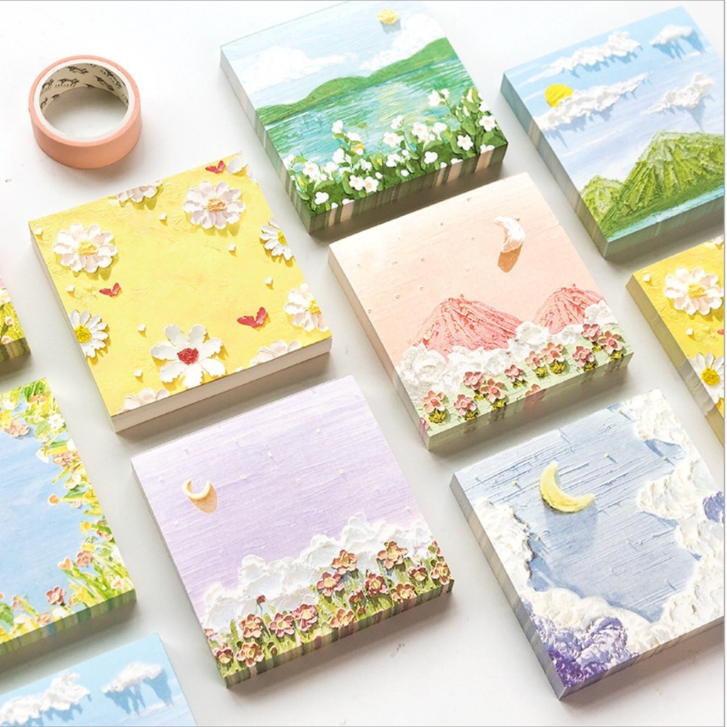 Tập 100 Tờ Giấy Note Ghi Chú Tranh Sơn Dầu  Trang Trí Sổ Tay, Nhật Ký, Bullet Journal MPGGC1
