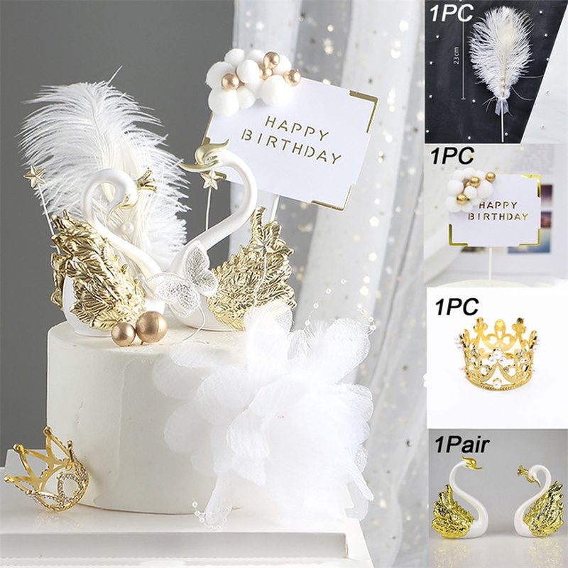 Set 2 Mô Hình Thiên Nga Dễ Thương Dùng Để Trang Trí Bánh Kem