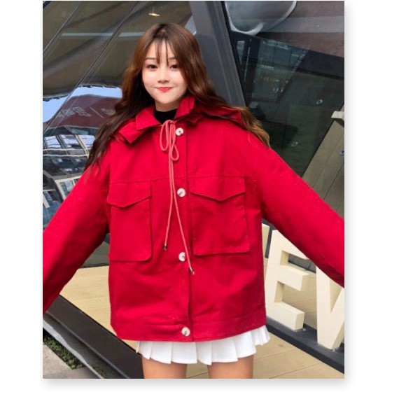 Áo khoác nữ HHP chất liệu kaki cao cấp phối nón bèo