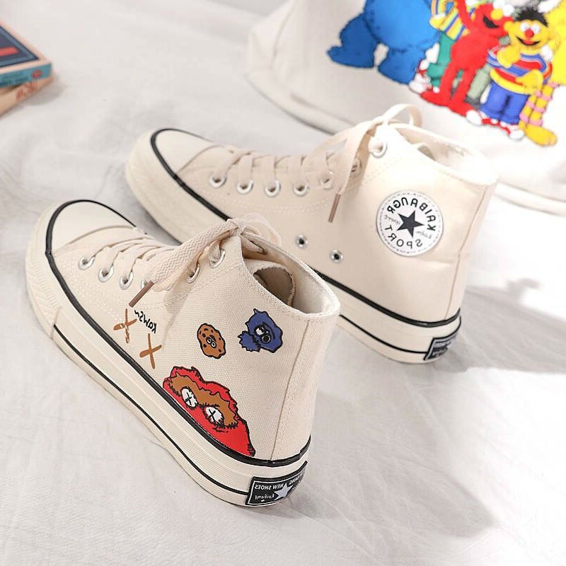 FGN Converse Sesame Street giày vải cao cổ nữ phiên bản hàn quốc ulzzang thủy triều graffiti wild ins sneakers nữ