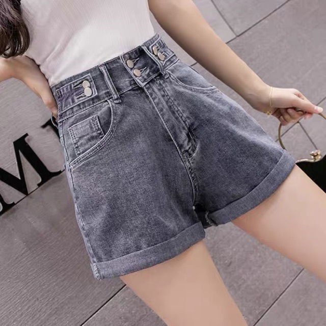Quần short jean nữ Big Size lưng cao, co dãn mạnh, lưng đai kiểu nhiều nút đang hot trend 3616 molijean