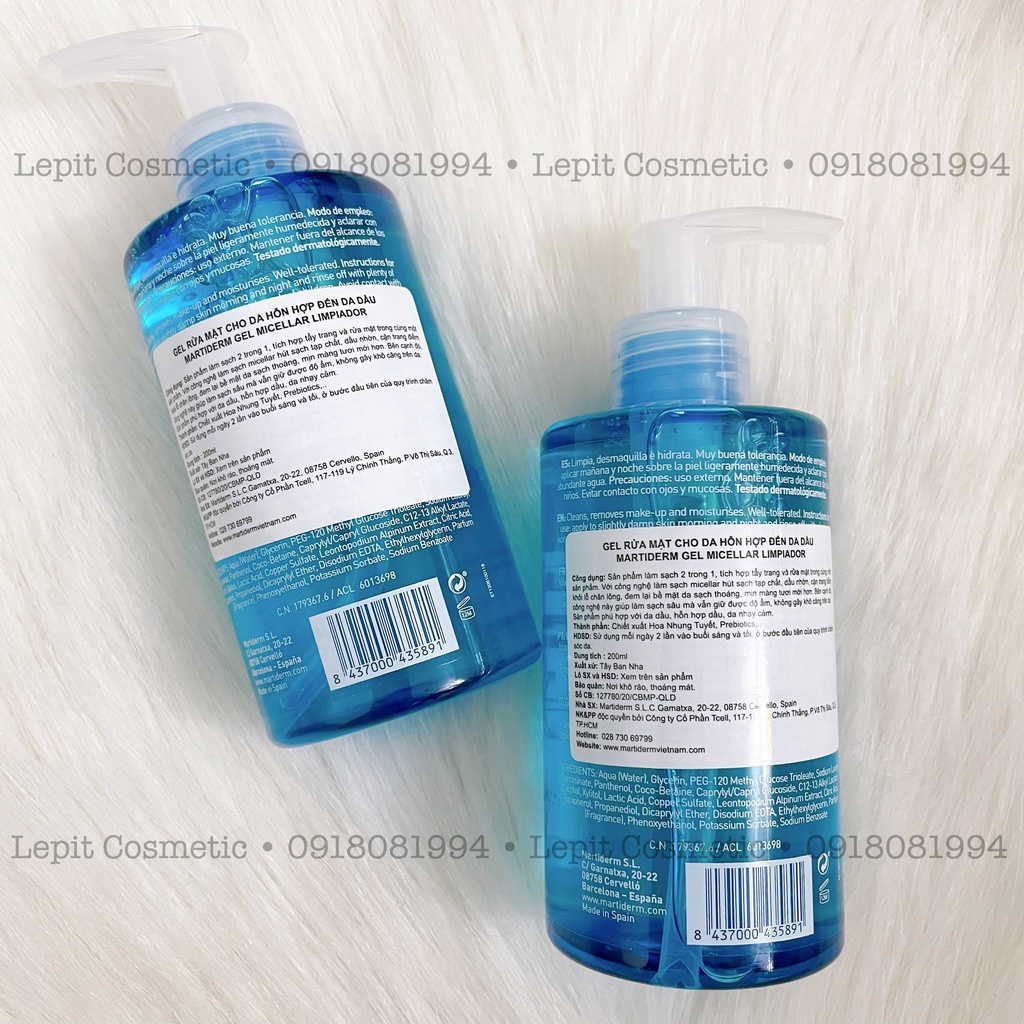 [Hàng Nhập Khẩu] Gel Rửa Mặt Tích Hợp Tẩy Trang Cho Mọi Loại Da - Martiderm Essentials Micellar Cleansing Gel 200ml