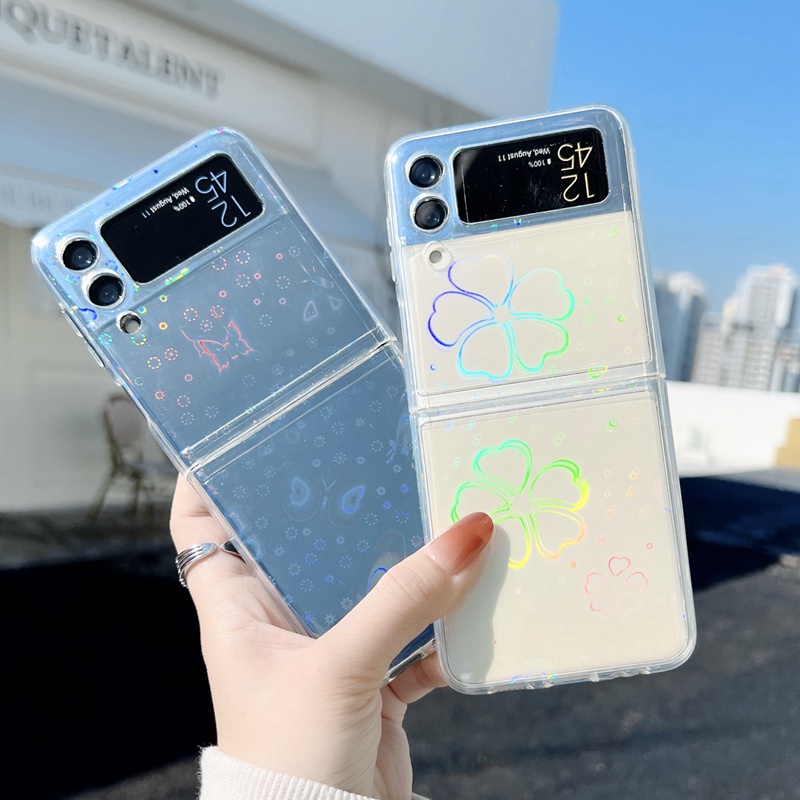 Ốp điện thoại trong suốt nhựa PC cứng in trái t im màu tím thích hợp cho Samsung Galaxy Z Flip 3 5G