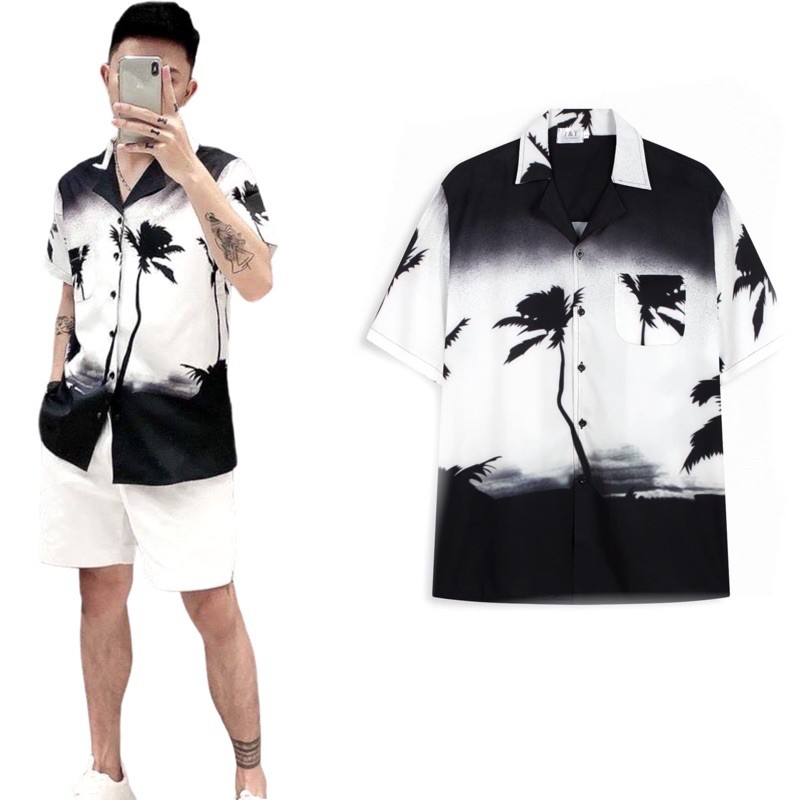 sơ mi nam họa tiết, cộc tay,  kiểu dáng hàn quốc ,vải lụa , mềm mịn,thoáng mát, không nhăn, không xù.đi biển