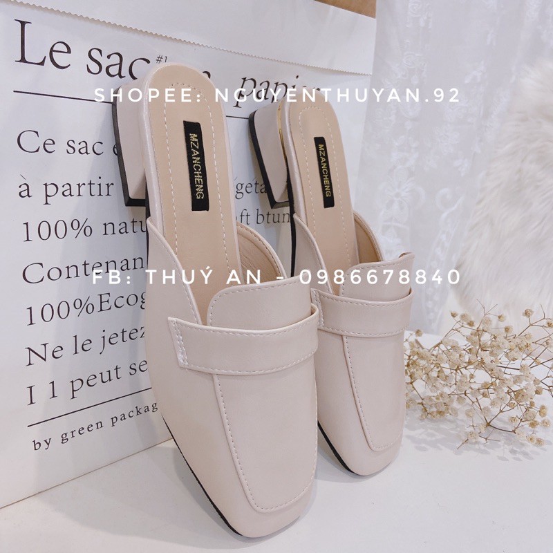 Sục da mũi vuông da mềm gót thấp