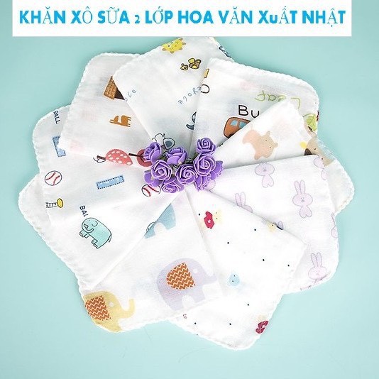 COMBO 10 Khăn Xô Sữa 2 Lớp Xuất Nhật Loại Hoa Văn Cho Bé