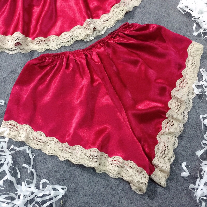 💋BỘ NGỦ SEXY PHI MÚT DÂY CHÉO LƯNG PHỐI REN VÀNG💋
