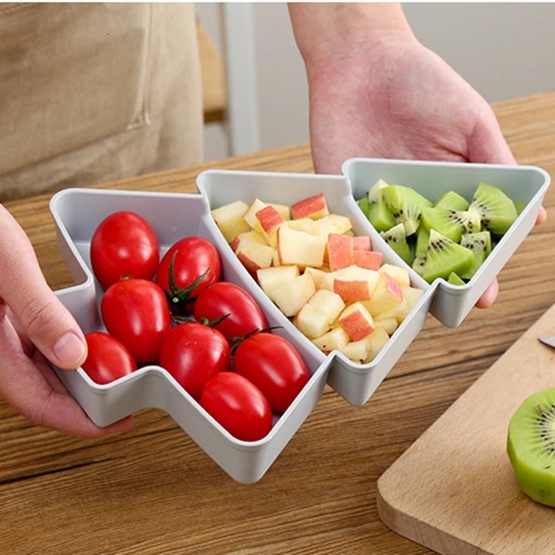 Đĩa đựng bánh kẹo trái cây khô hình cây thông Noel bằng nhựa