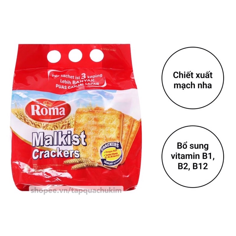 Bánh quy giòn phủ đường ROMA MALKIST sugar crackers bịch 216G  Indonesia