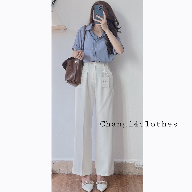 Quần âu vải thụng ống rộng suông công sở nữ hàng dày đẹp đứng form