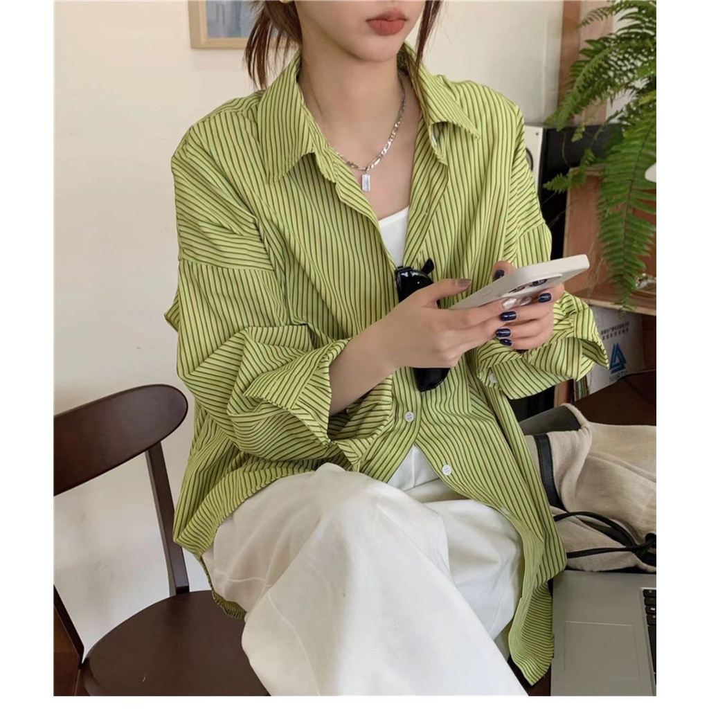 Áo Sơ Mi Dài Tay Họa Tiết Kẻ Sọc Thời Trang Mới Cho Nữ