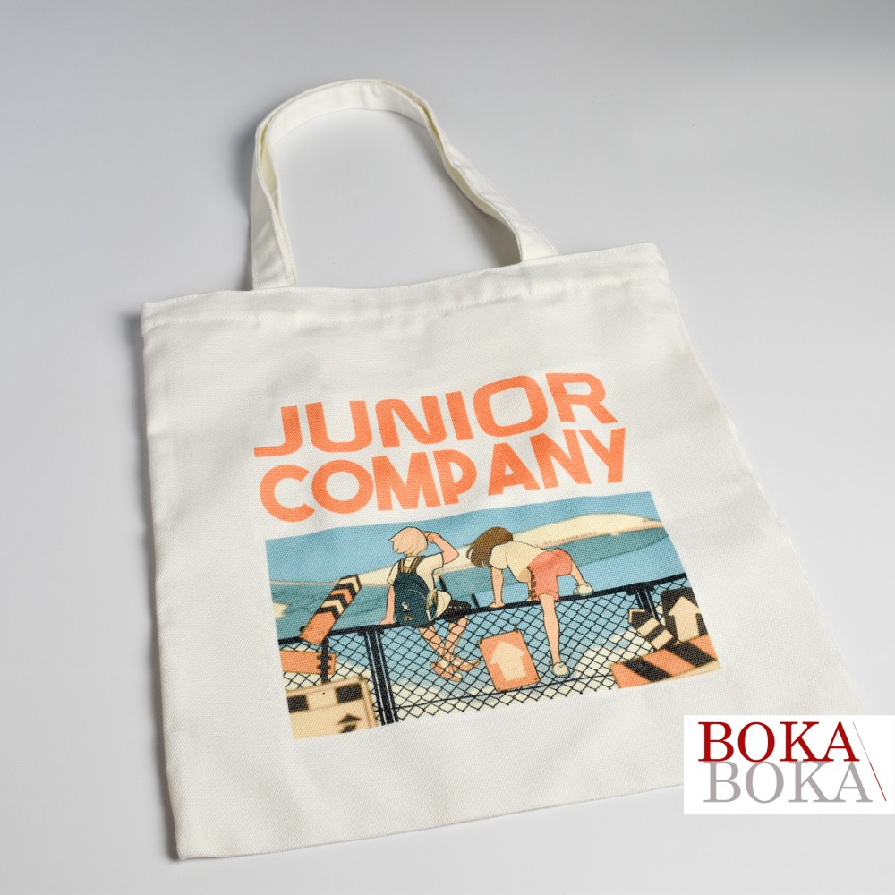 Túi Tote Vải Canvas In Hình Junior Company Có Khóa Miệng Túi