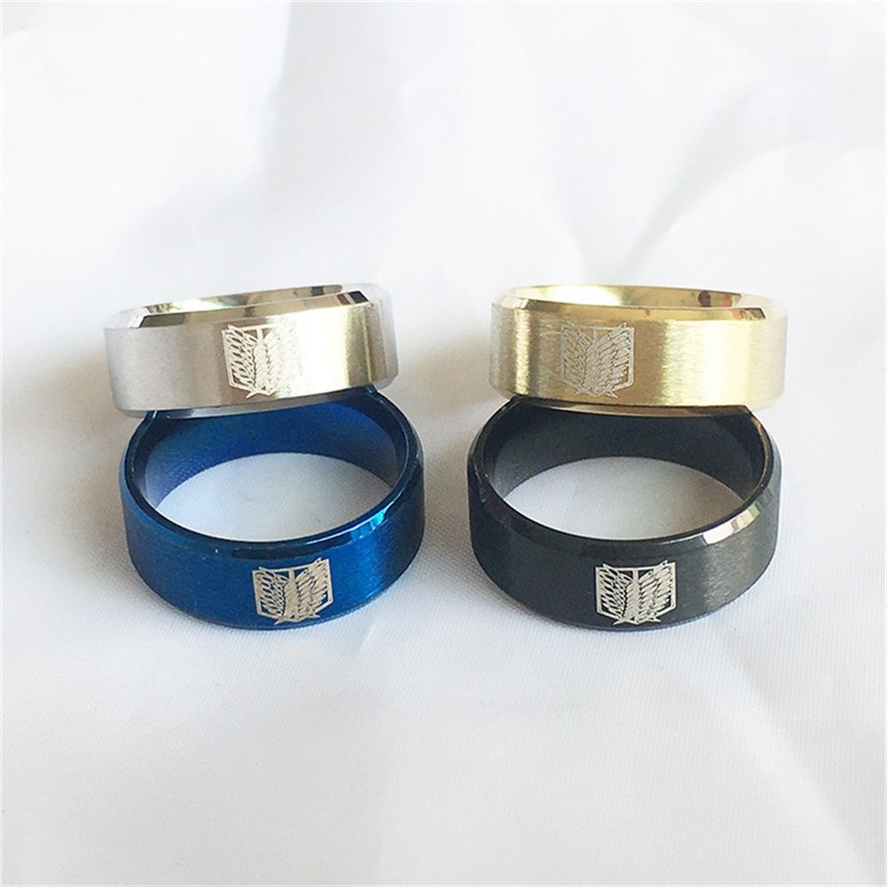 Susans stainless steel ring Anime merchandise attack giant wings of freedom Black Sliver
