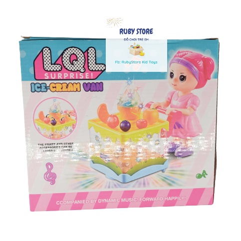 CÔ GÁI ĐẨY XE KEM TỰ CHẠY, CÓ ĐÈN LED 3D VÀ NHẠC SÔI ĐỘNG (Dùng pin)