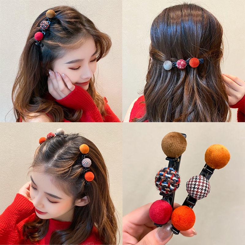 Kẹp Tóc Mỏ Vịt Đính Bóng Lông Dễ Thương Cho Nữ