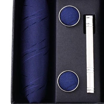 Bộ Cravat Nam 4 món gồm Cà vạt 8cm, khăn cài túi, kẹp cà vạt, măng-set đóng hộp quà tặng sang trọng