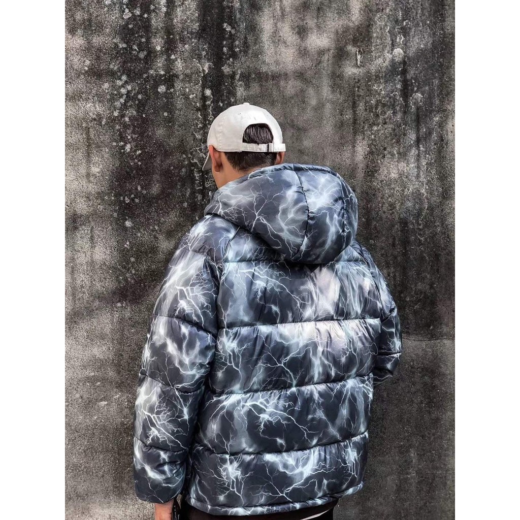 Áo Khoác Phao Lông Vũ Họa Tiết Sấm Sét