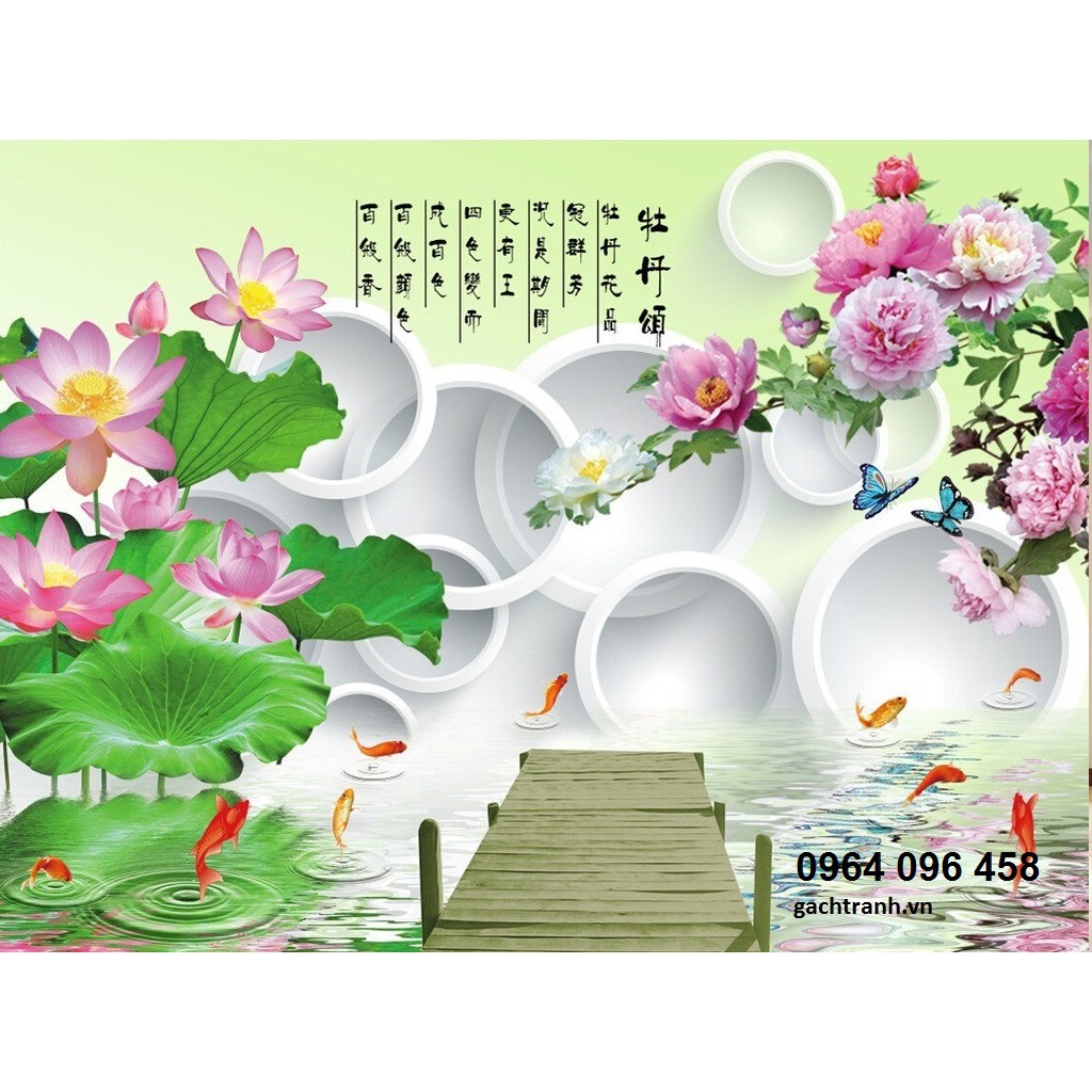 tranh gạch 3d hoa mẫu đơn sứ ngọc