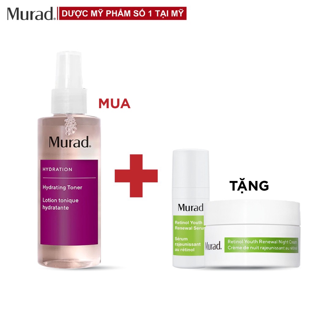 Toner cấp ẩm hồi sinh da Murad Hydrating Tonner 180ml Tặng Retinol Youth Serum 5ml + Retinol Youth Night Cream 8 ml | BigBuy360 - bigbuy360.vn