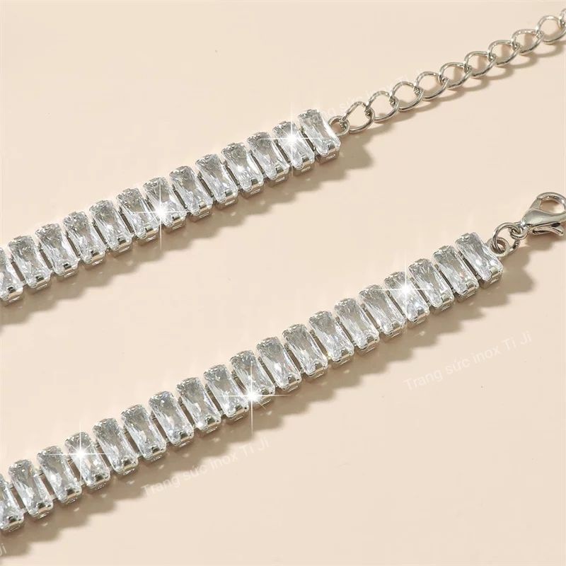 Dây chuyền nữ inox chuỗi đá chữ nhật đẹp, sang trọng không đen