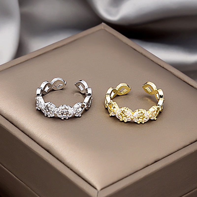 Nhẫn hở đính đá zircon ngọc trai nhân tạo phong cách Hàn Quốc sang trọng thời trang cho nữ