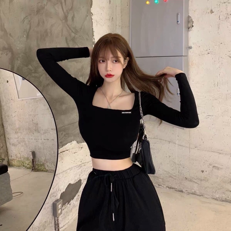 Áo thun borip croptop cổ vuông nhìu màu GB alohashop91