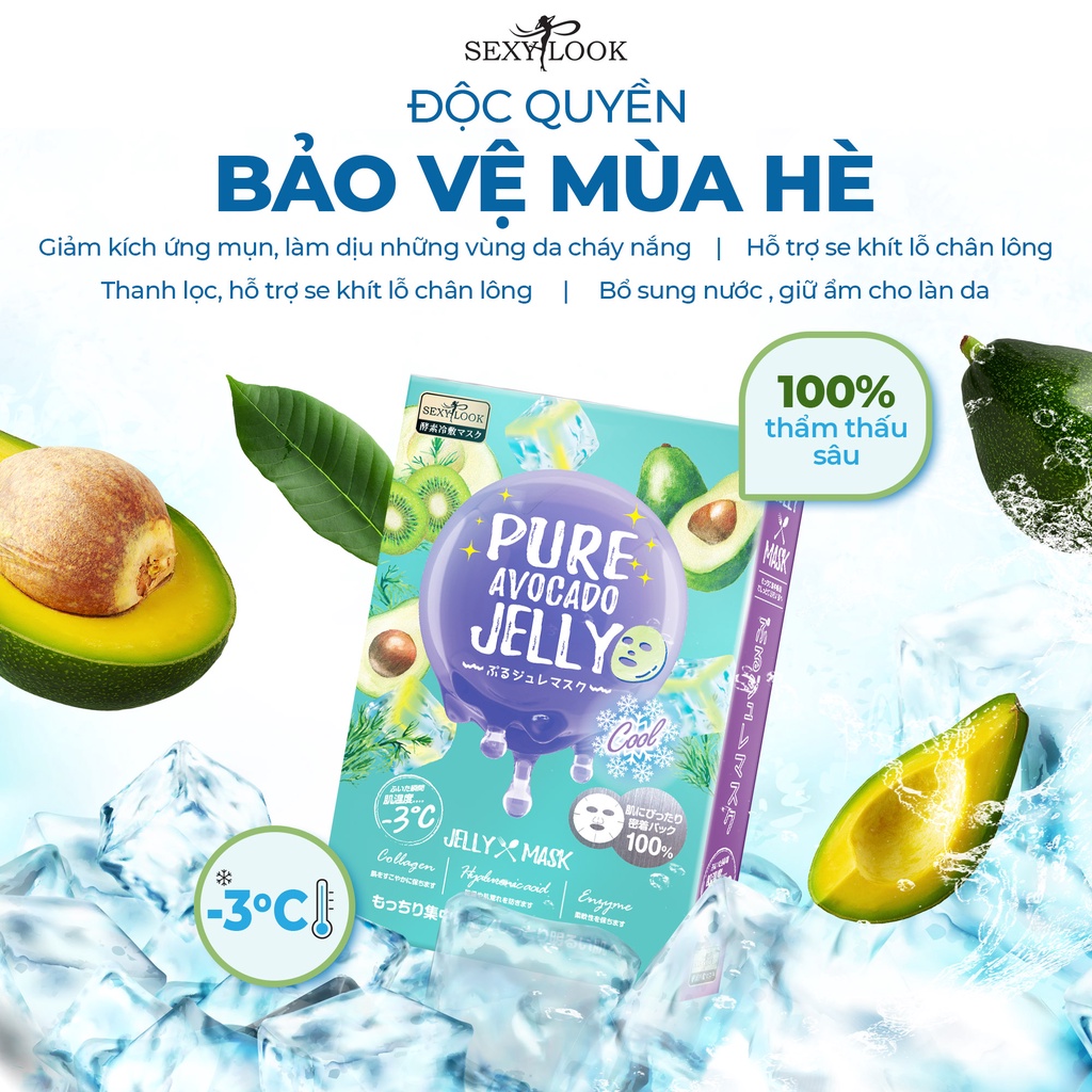 Mặt Nạ Thạch Jelly Bơ Dịu Mụn Se Khít Lỗ Chân Lông (Hộp 3 Miếng)