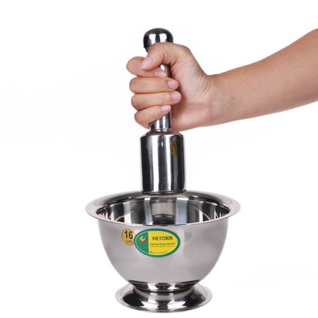 Bộ chày cối giã cua bằng gang - gỗ - inox