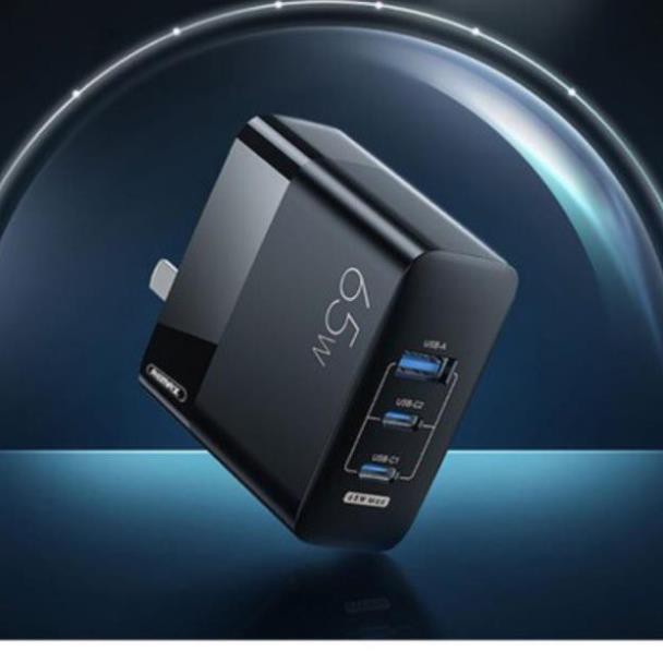 Củ sạc siêu nhanh 65W Remax RP-U59 cổng USB, cổng Type-C Hỗ trợ, QC 3.0, PD 3.0 cho điện thoại, macbook, ip