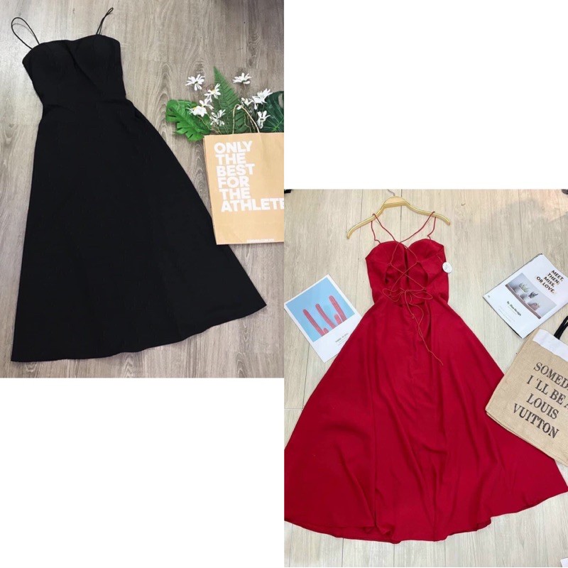 đầm maxi đen hở lưng 3879