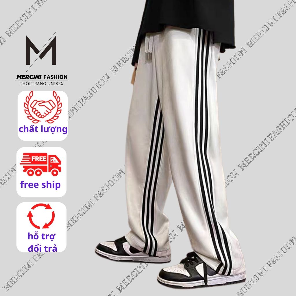 Quần ống suông Line pants MERCINI thiết kế ống rộng phong cách UNISEX nam nữ hai màu đen trắng