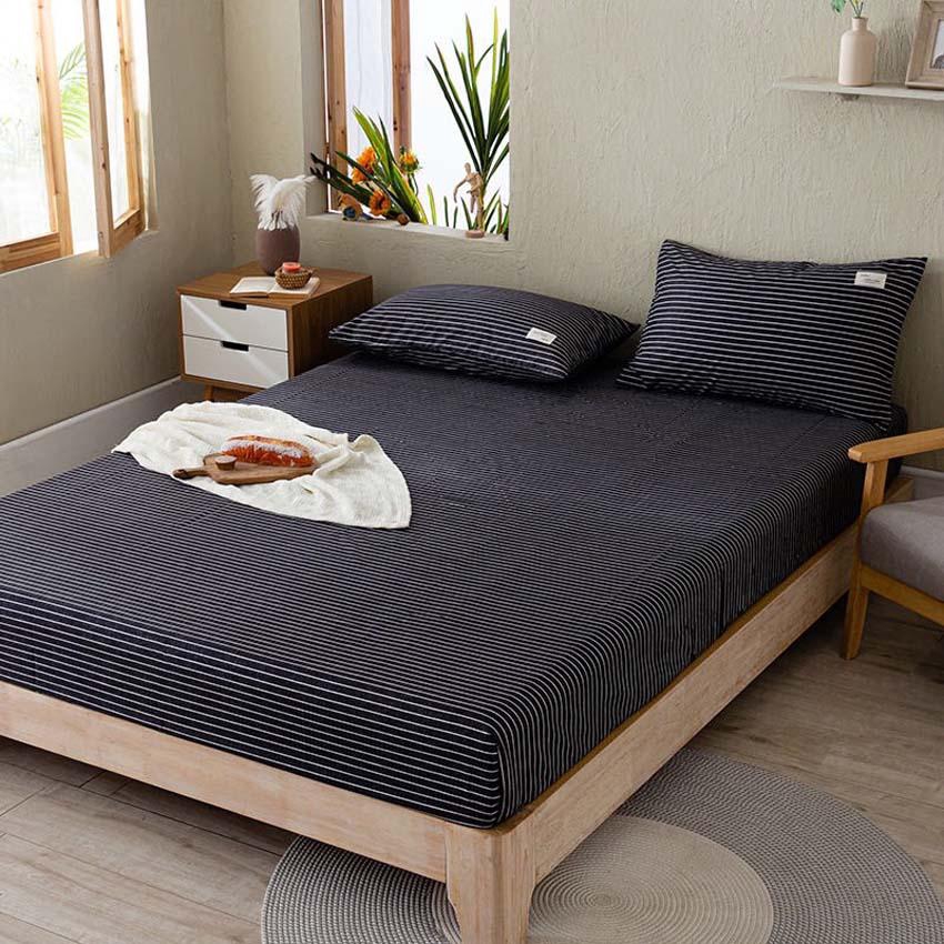 Bộ ga gối cotton tici kẻ lidaco kẻ ngang nền đen