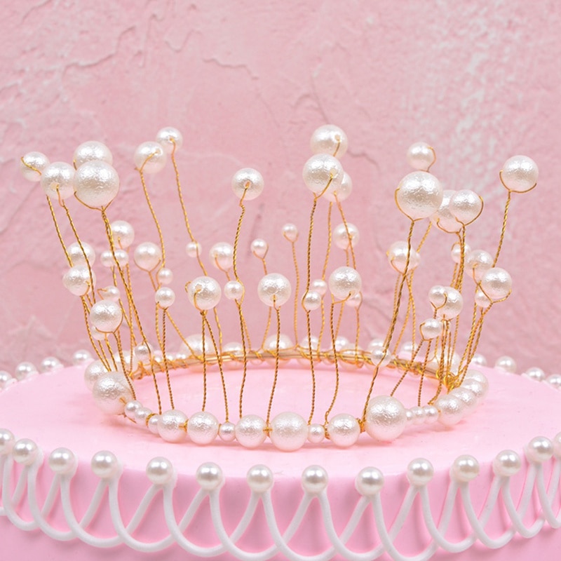 Vương miện đính ngọc trai nhân tạo trang trí bánh kem tiện lợi