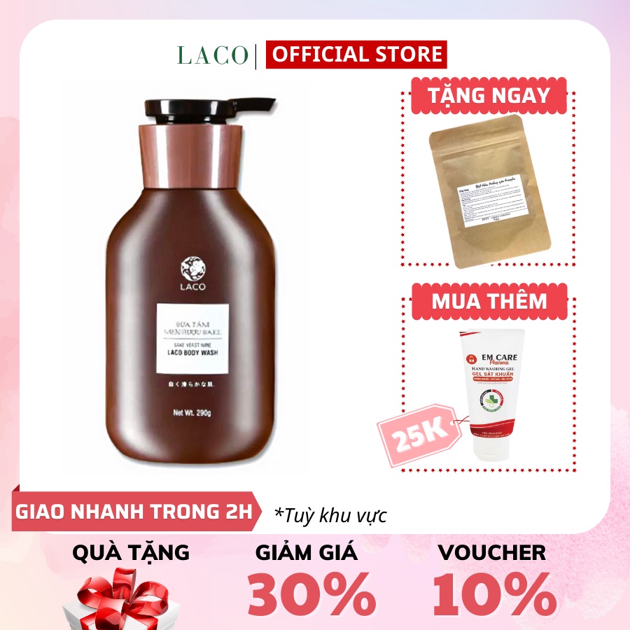 Sữa Tắm Dưỡng Trăng’ Da Men Rượu Sake LACO Tặng Kèm Bột Thảo Mộc Tắm Trắng
