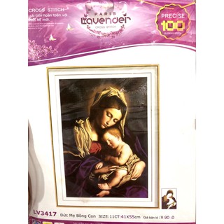 Tranh thêu Đức mẹ bồng con Lv3417