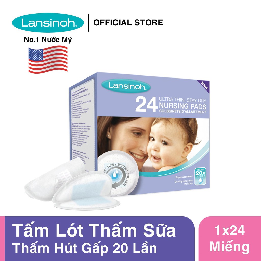 Tấm lót thấm sữa mẹ Lansinoh (Hộp 24 miếng)