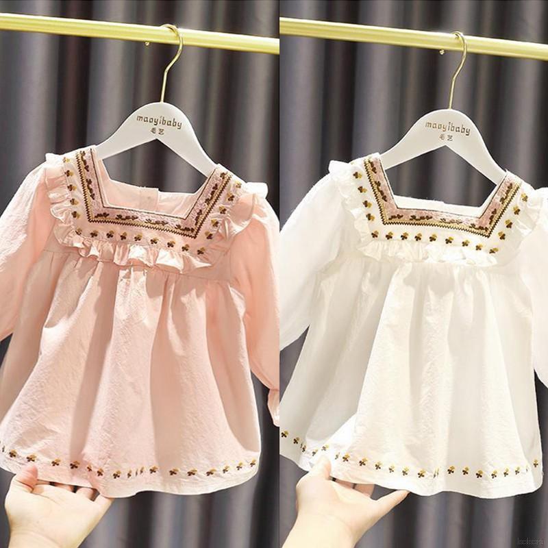 Áo kiểu xếp li tay phồng xinh xắn cho bé gái 1-5 tuổi