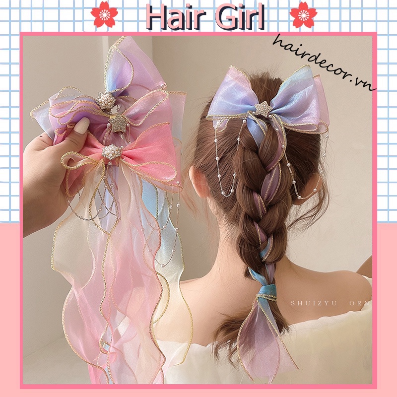 Kẹp Tóc Vải Lưới Đính Nơ Kiểu Hàn Quốc Dễ Thương Cho Bé