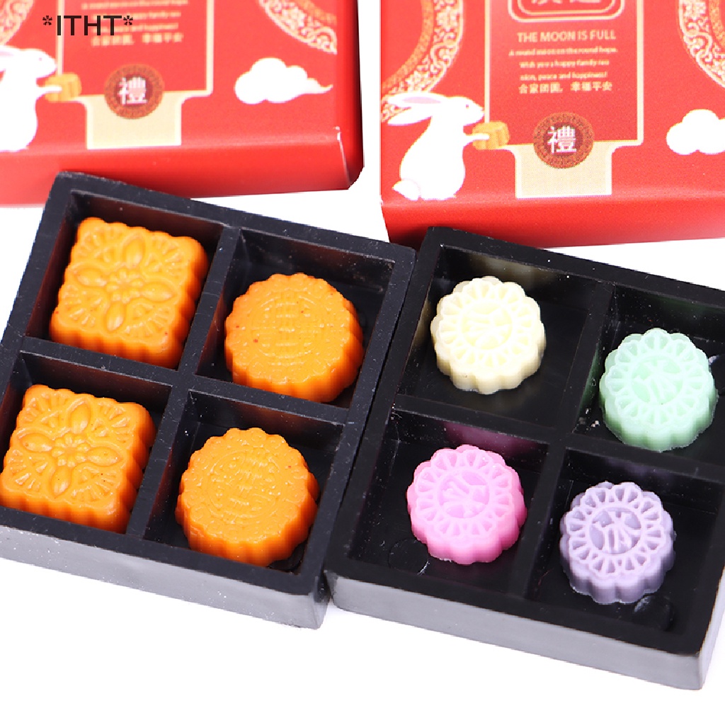 1 Bộ Bánh Trung Thu Bằng Nhựa Resin Tỉ Lệ 1 / 12 Trang Trí Nhà Búp Bê