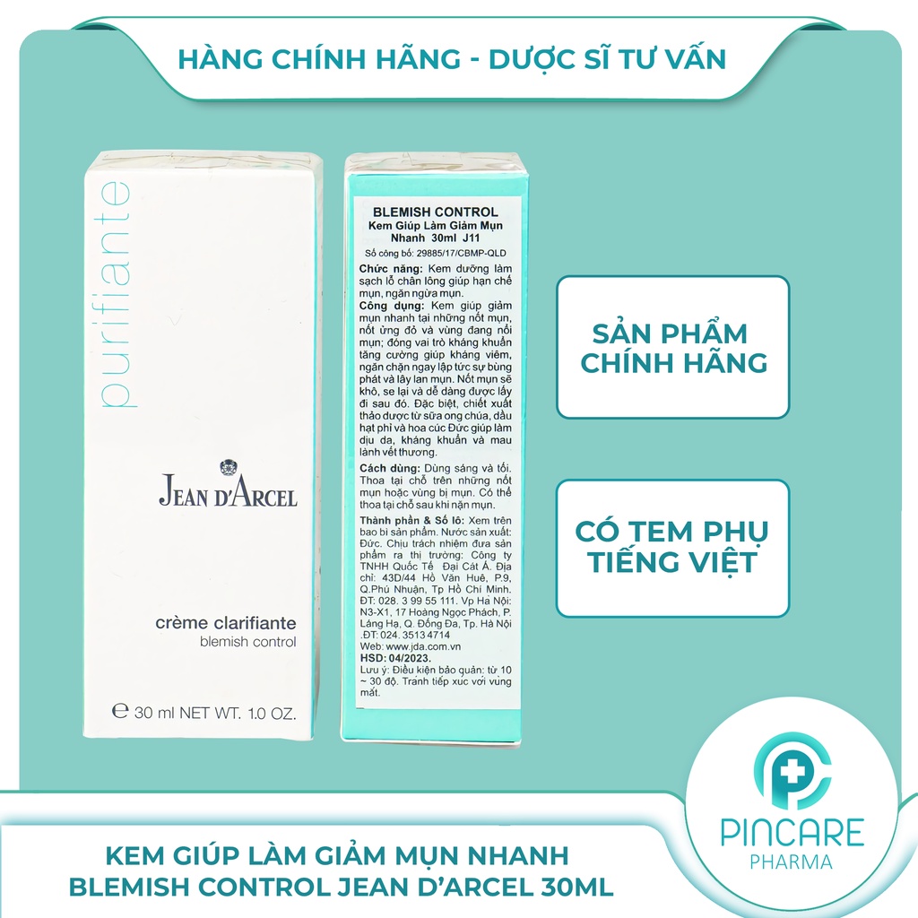 Kem giảm mụn nhanh Jean D'Arcel Blemish Control 30ml - Hàng chính hãng - Nhà Thuốc PinCare