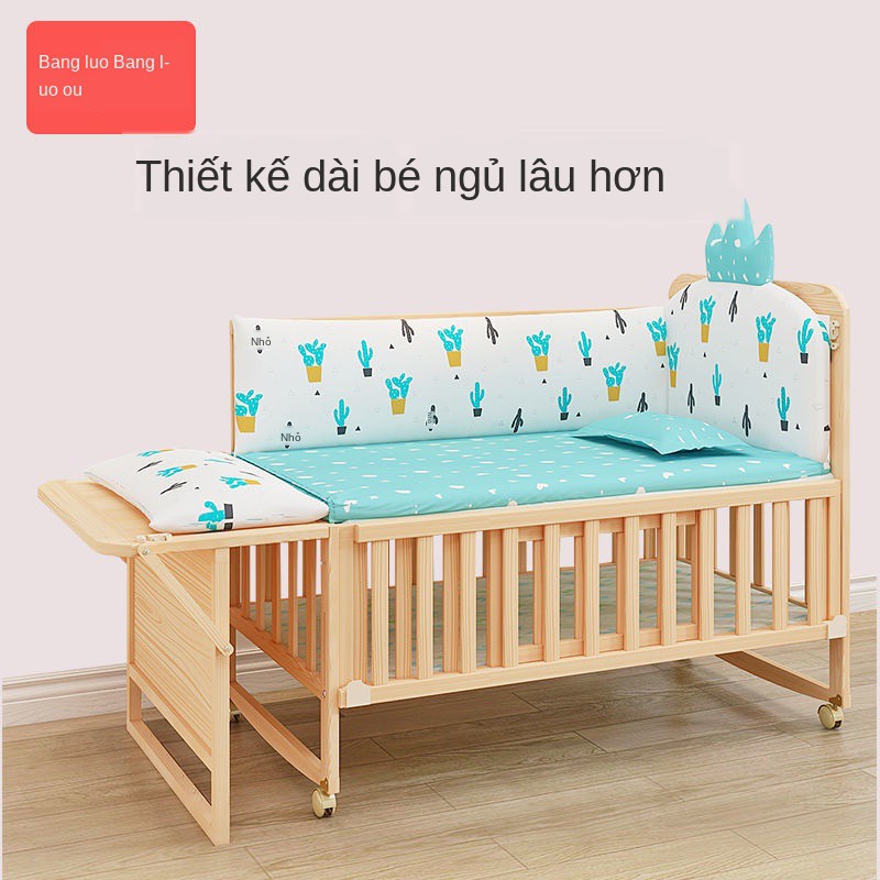 CũiNôi ghép gỗ nguyên khối giường lớn cho trẻ sơ sinh, không sơn, bb, nôi, em đa năng <1