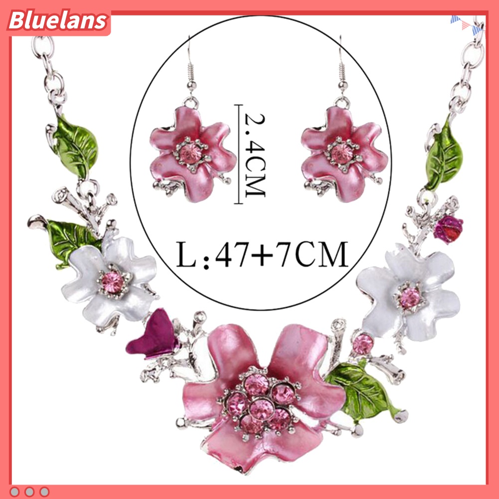 Bộ Vòng cổ + Cặp Khuyên Tai Đính Đá Nhân Tạo Đẹp Mắt Cho Nữ