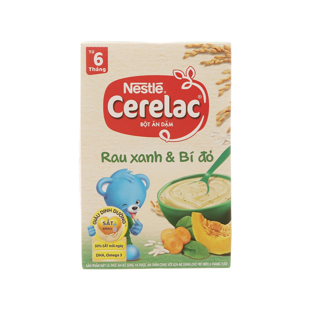 Bột ăn dặm Nestlé Cerelac rau xanh và bí đỏ hộp 200g (từ 6 tháng)