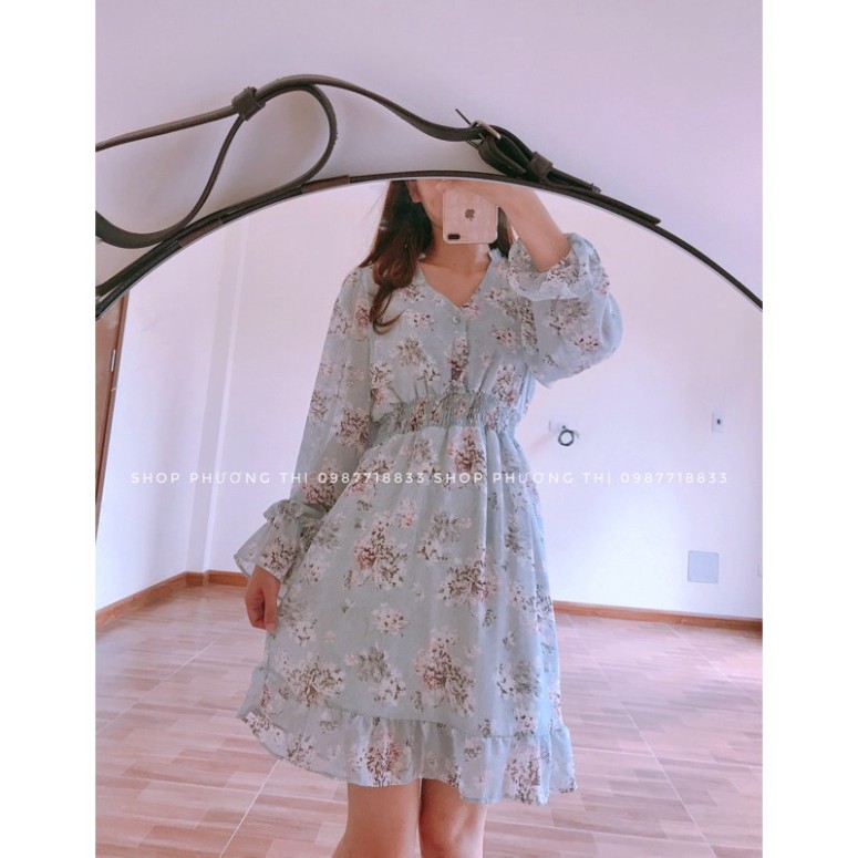 VÁY NỮ_ Váy hoa nhí vintage cổ V nền trắng be hoa xinh JAMOO (hàng sẵn) | BigBuy360 - bigbuy360.vn